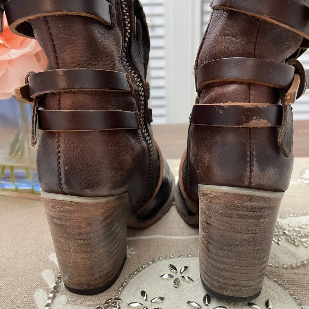Freebird Baker Boots Women Size 6 Brown Mid-Calf Chunky Heel Strappy - Picture 6 of 12